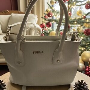 Furla Genuine Leather‎ Tote Handbag White Top Handle Shoulder Bag Made in Italy